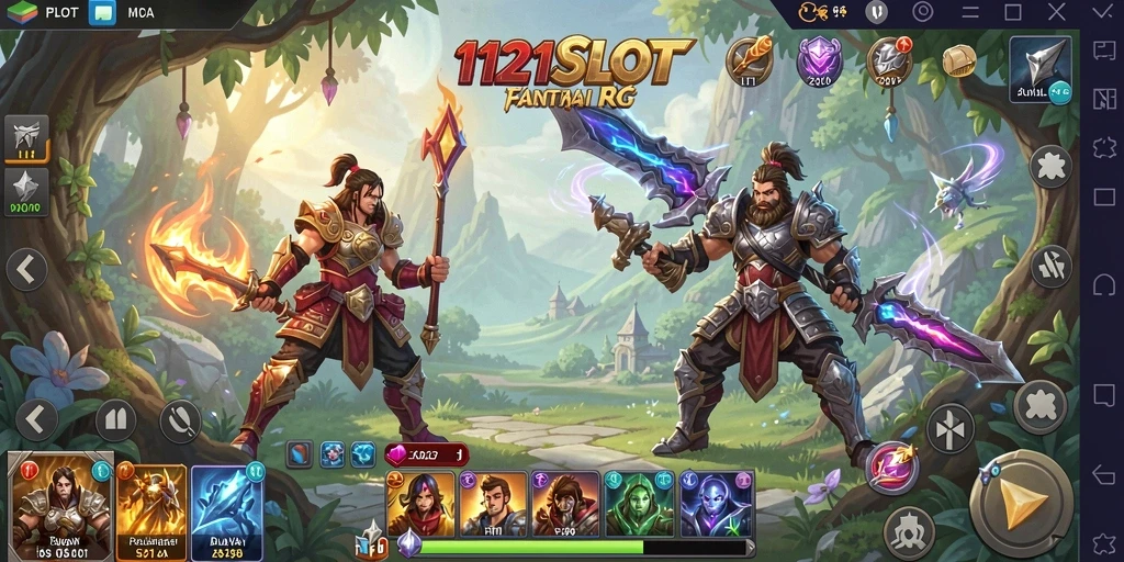 Tampilan screenshot menunjukkan aksi petualangan seru di dunia RPG 1121SLOT.