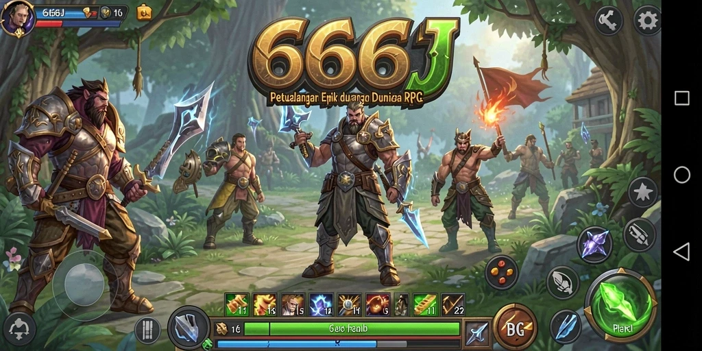Screenshot utama 666J menampilkan aksi epik dalam pertempuran RPG.