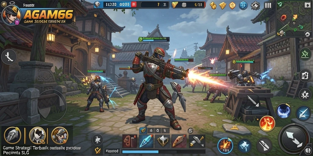 Tampilan seru gameplay SLG AGAM66 dengan pertempuran epik.