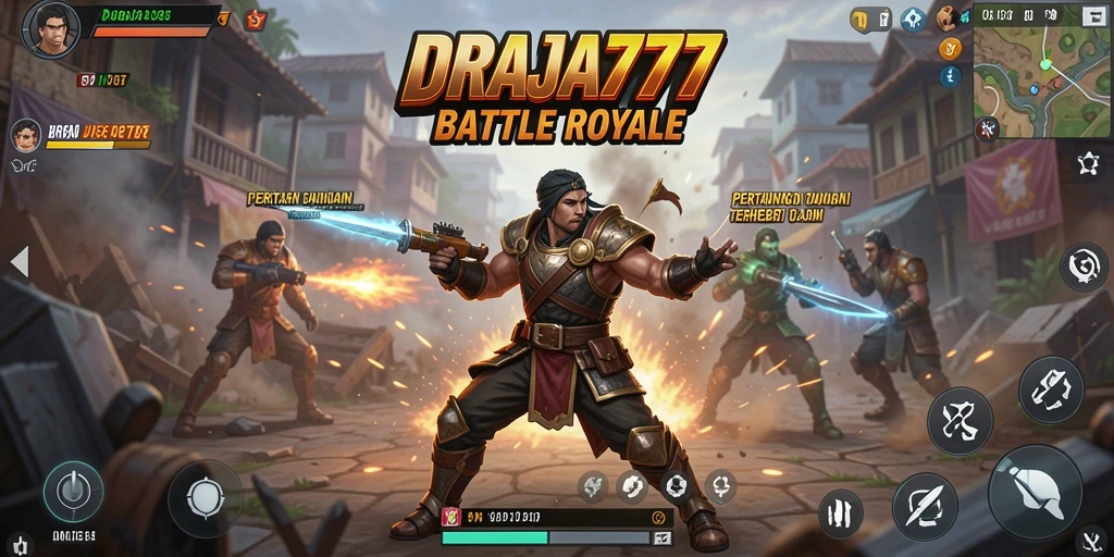 Tampilan dinamis dari gameplay Battle Royale DRAJA777 yang mendebarkan.