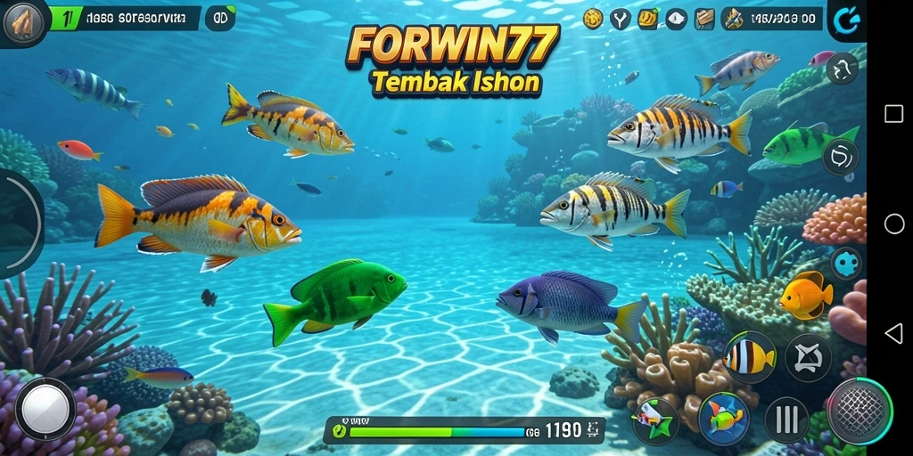 Tampak aksi menembak ikan yang seru dalam FORWIN77.