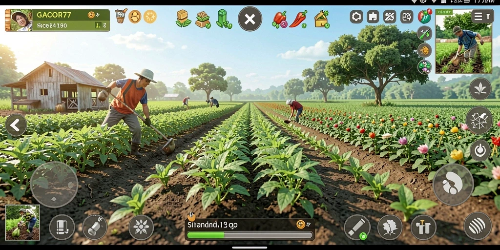 Tampilan gameplay GACOR77 yang menarik dengan suasana bertani.