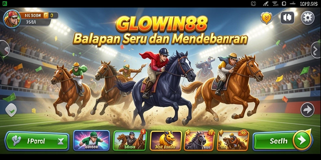Screenshot utama GLOWIN88 menampilkan aksi balapan yang mendebarkan.