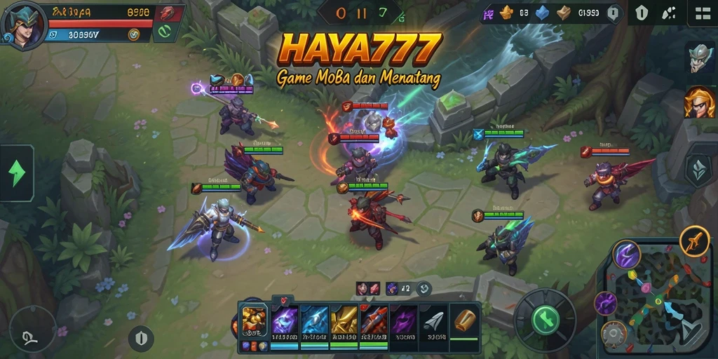 Tampilan gameplay menarik dari HAYA777 dalam pertempuran MOBA.