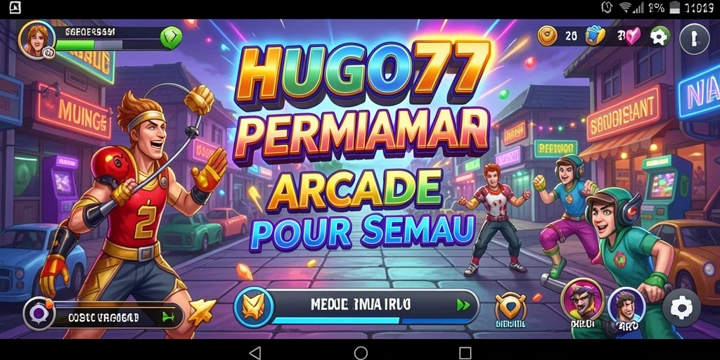 Tampilan gameplay seru HUGO77 dengan karakter unik dan tantangan Arcade.