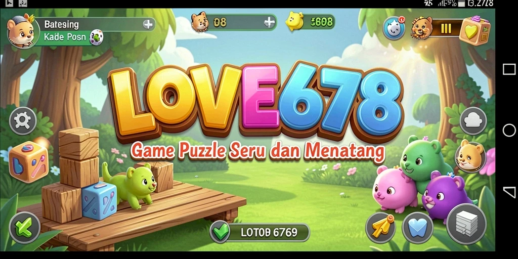 Tampilan gameplay LOVE678 yang penuh warna dan menantang teka-teki.