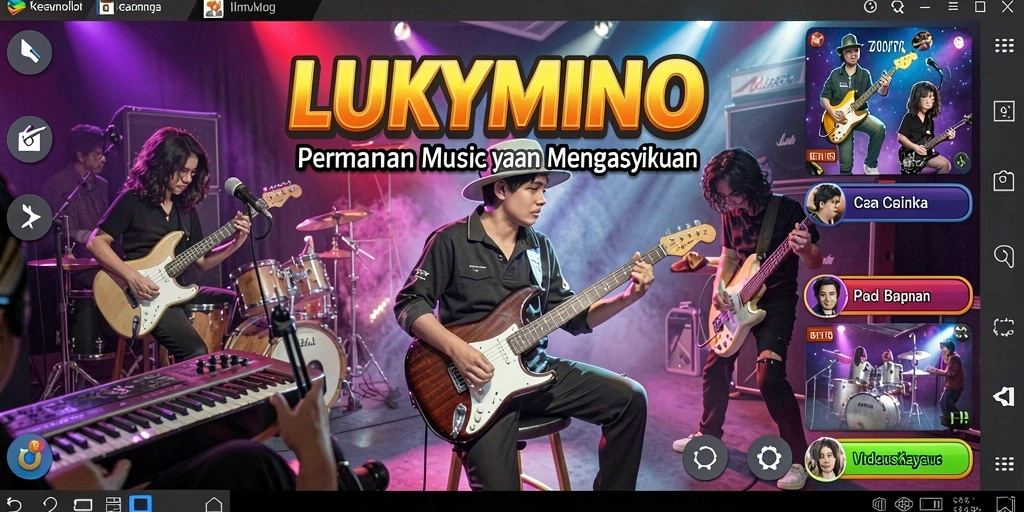 Tampilan gameplay LUKYMINO dengan musik yang mengasyikkan.