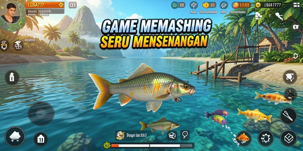 Tampilan gameplay LUSA777 saat memancing ikan di laut.