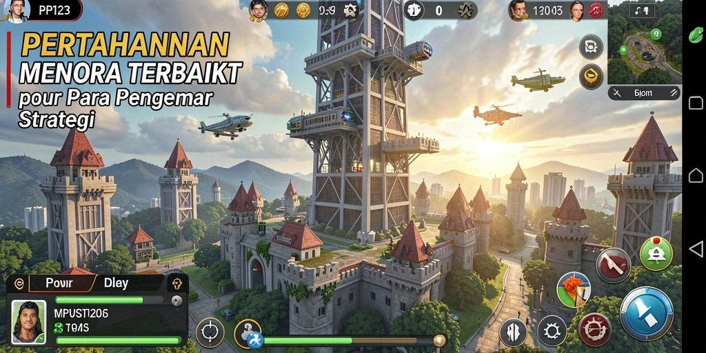 Screenshot PP123 menampilkan gameplay menara pertahanan yang mendebarkan.