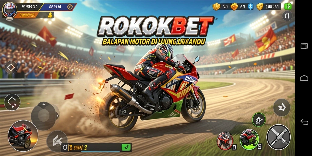 Tampilan gameplay seru ROKOKBET saat balapan motor.