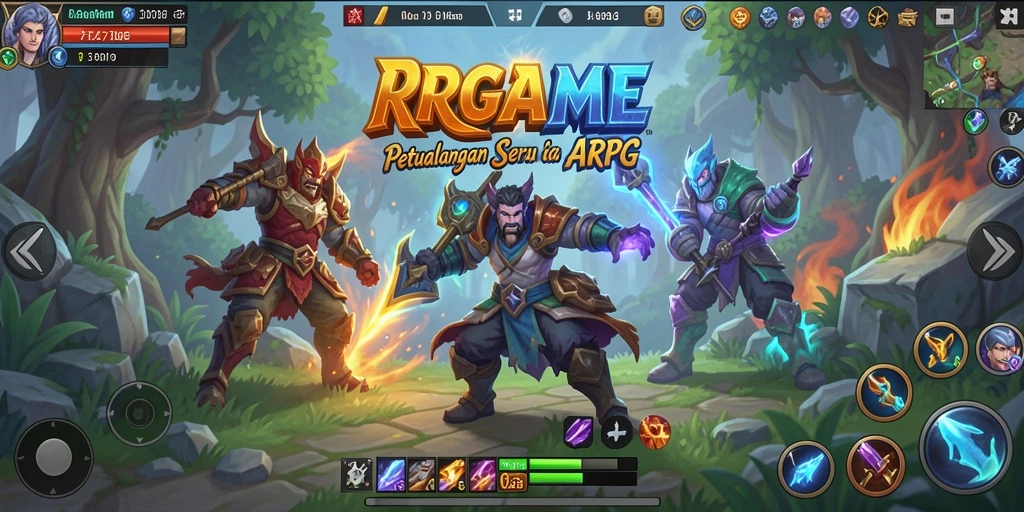 Menampilkan aksi seru dalam RPGAME dengan pertarungan antar karakter.