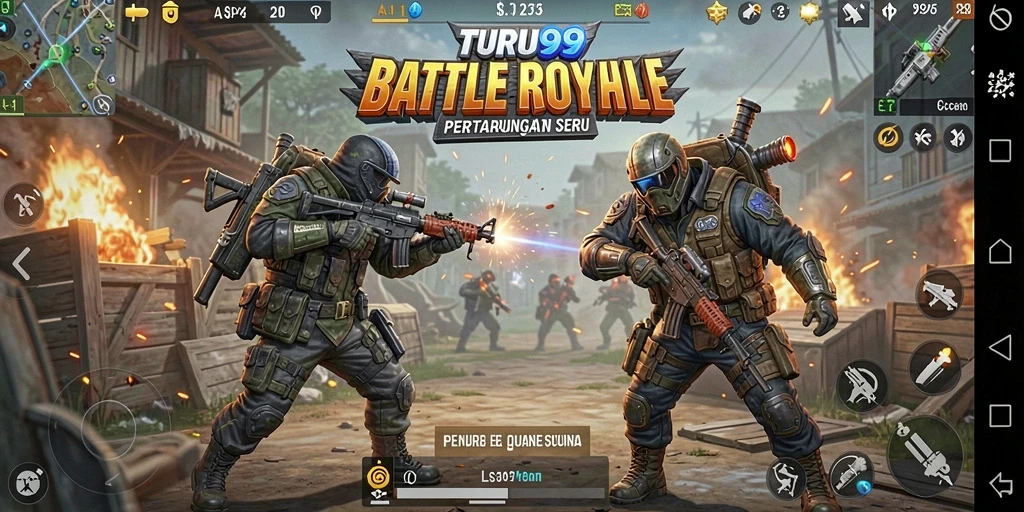 Screenshot TURU99 menampilkan aksi pertempuran Battle Royale yang mendebarkan.