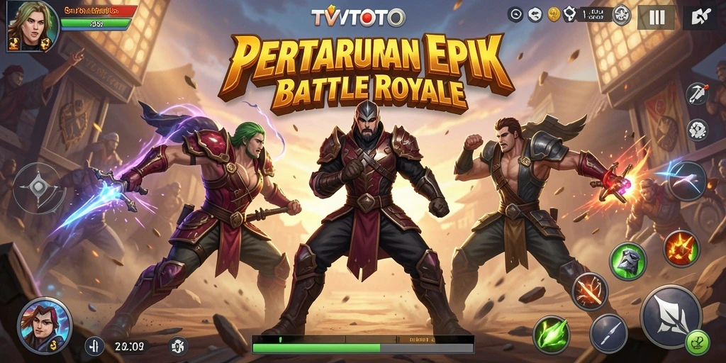 Tampilan aksi mendebarkan dalam gameplay Battle Royale TVTOTO.